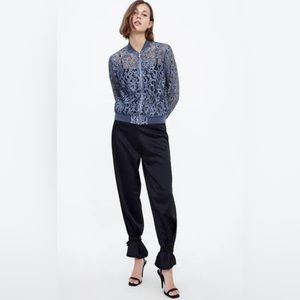 Zara Blue Lace Bomber Jacket-size L-NWOT